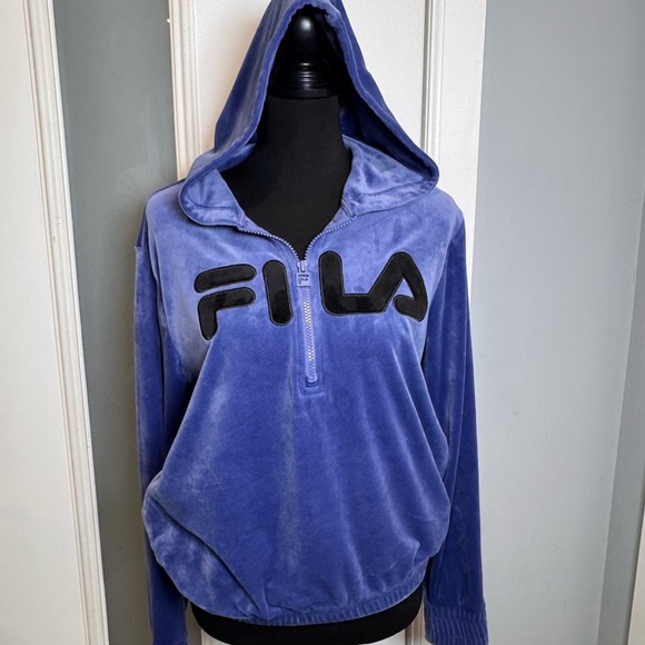 Fila Women's Blue Velour Hoodie - Picture 1 of 8